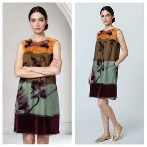 Etro Orange and Purple abstract Sleeveless velvet Mini Dress